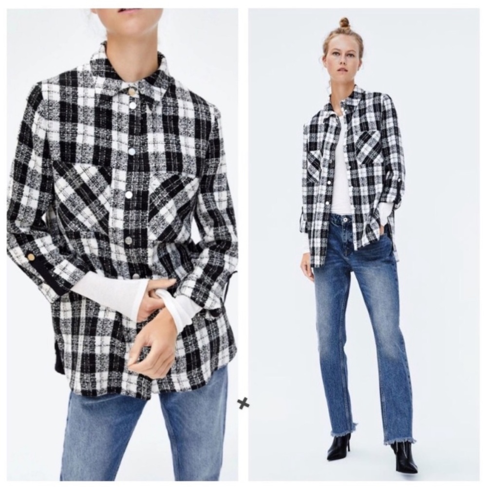 Zara Plaid Black White Oversized Overshirt Jacket - Never Worn Brand New - LARGE